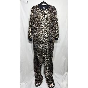Nick & Nora One Piece Pajama Medium Leopard Cheetah Fleece Blanket Footie Zipper